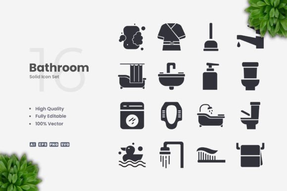 Bathroom Solid Icons Graphics for Modern Branding