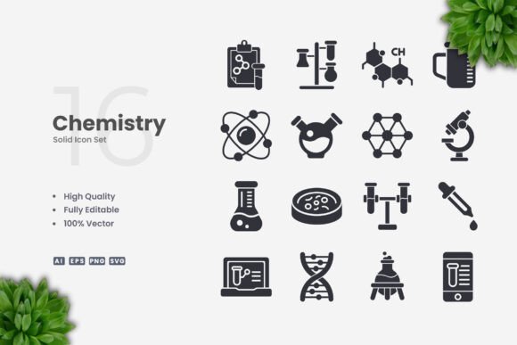 Chemistry Solid Icons: A Modern Graphic Design Asset for Clean Content