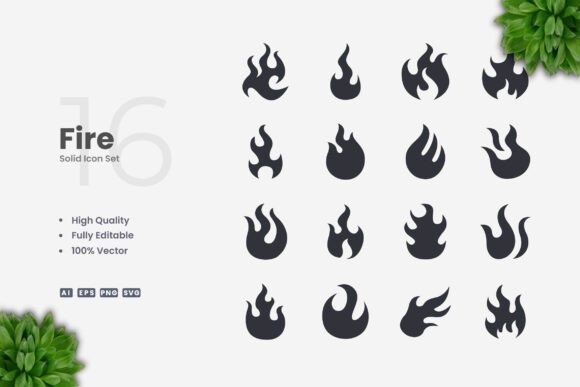 Fire Solid Icons for Modern Branding