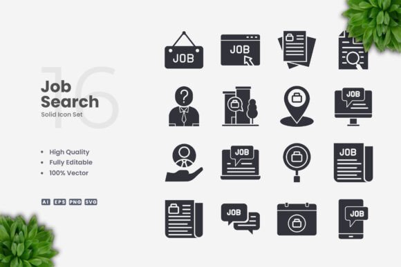Job Search Solid Icons Graphics
