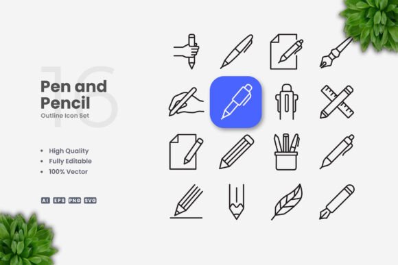Pen and Pencil Icons for Modern Design