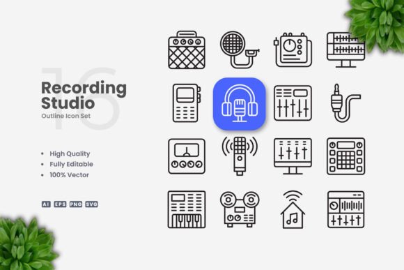 Recording Studio Icons: A Clean Graphic Asset for Digital Sellers