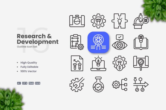 Research and Development Icons: A Modern Graphic Design Asset