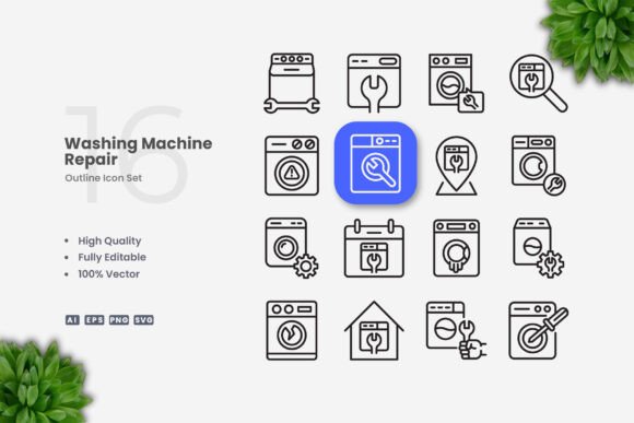 Washing Machine Repair Icons Graphics