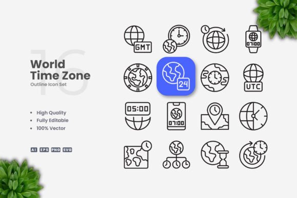 World Time Zone Icons: A Graphic Design Asset for Modern Branding